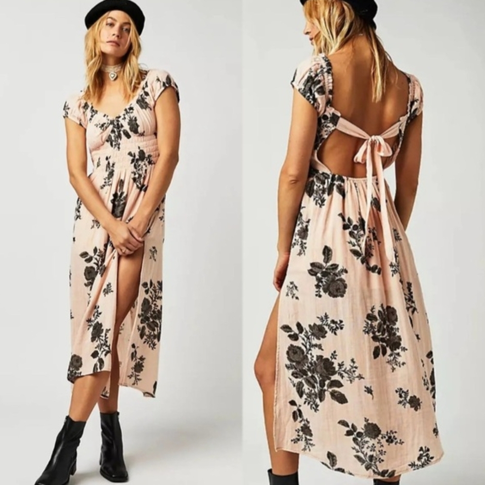 Free People Blush Pink Floral Backless Midi Dress